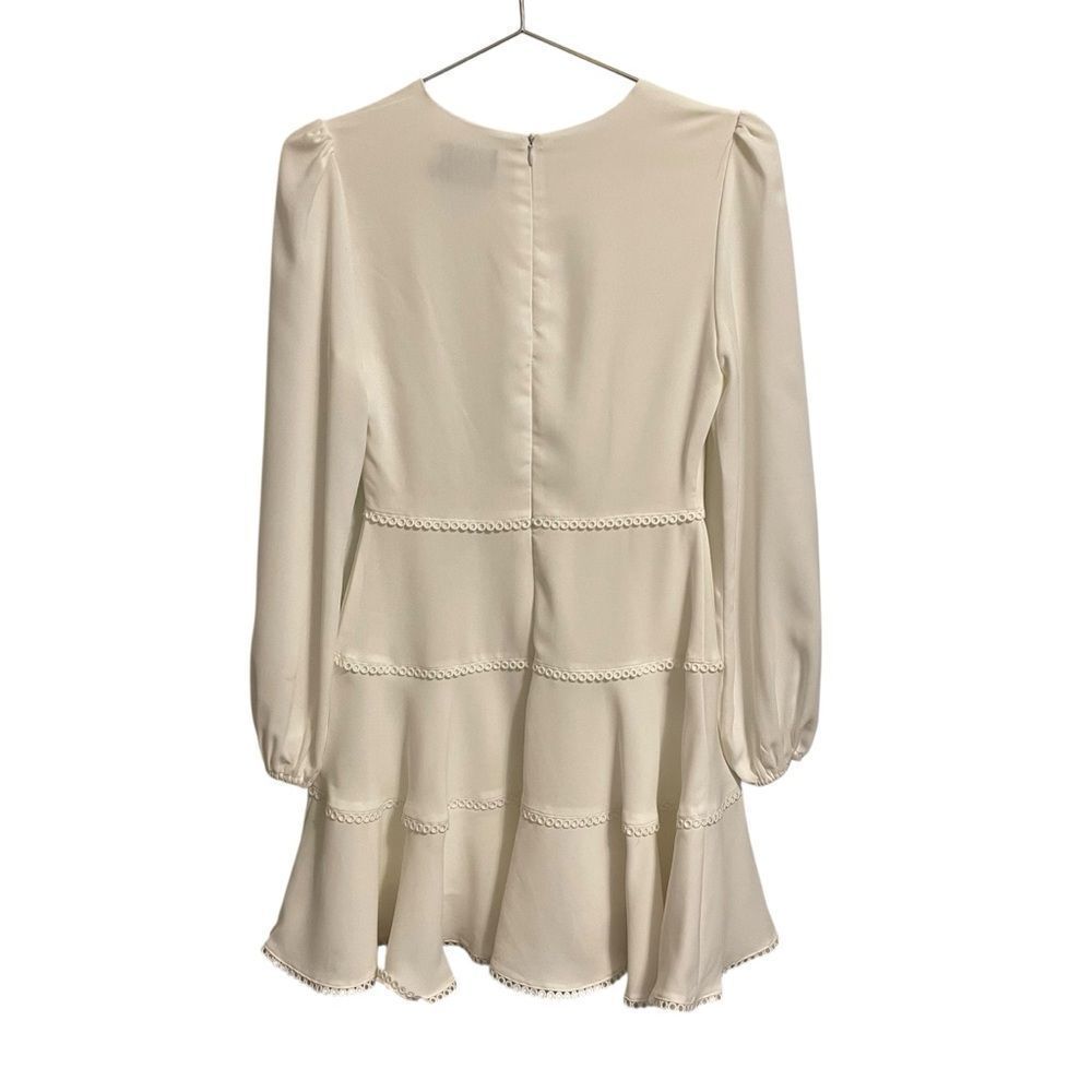 DO+BE Cream Long Sleeve Tiered Mini Dress Off White Crochet Trim Small - Picture 4 of 6